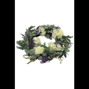 Barbara King 22" Faux Hydrangea and Lavender Spring Wreath White